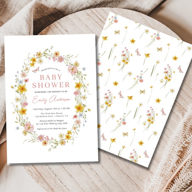 Baby Shower för Rosa Cute Butterfly Wildblomma Inbjudningar (Skapare uppladdad)