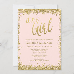 Baby Shower för Rosa Faux Guld Glitter Inbjudningar