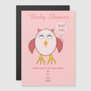 Baby Shower för Rosa Flicka Uggla Anpassningsbar Magnetisk Inbjudningskort