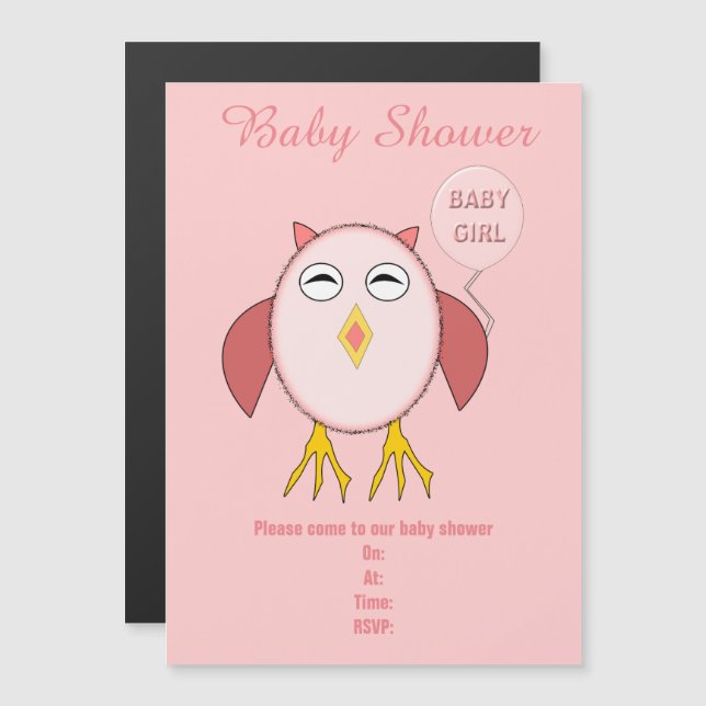 Baby Shower för Rosa Flicka Uggla Anpassningsbar  Magnetisk Inbjudningskort (Fram/baksida)