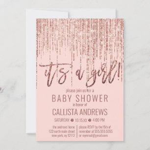 Baby Shower för Rosa ros Glitter Fringe babbläck f Inbjudningar
