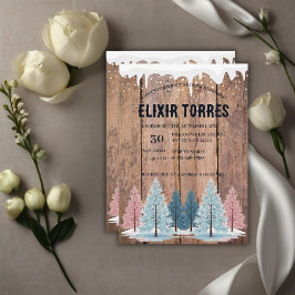 Baby Shower för Rustic Winter Forest Gräs Träd Inbjudningar