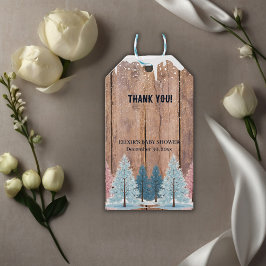 Baby Shower för Rustic Winter Forest Gräs Träd Presentetikett