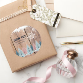 Baby Shower för Rustic Winter Forest Gräs Träd Runt Klistermärke