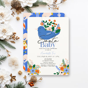 Baby Shower för Santa Baby Helgdag Blue Bird Boy B Inbjudningar