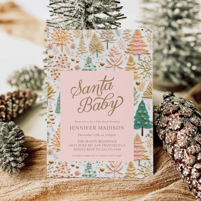 Baby Shower för Santa Flicka Inbjudningar (Elegant Santa Baby Girl Baby Shower Invitation)