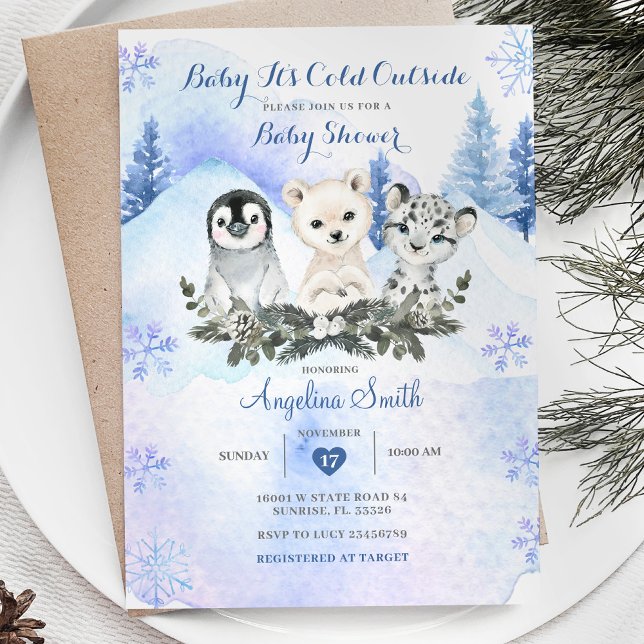 Baby Shower för silver Blue Arctic Winter Mountain Inbjudningar (Skapare uppladdad)