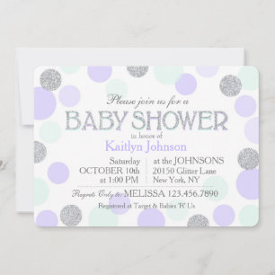 Baby Shower för silver Glitter Lavender Seafoam Do Inbjudningar