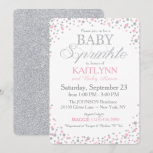 Baby shower för silverglitter- och rosastänk inbjudningar