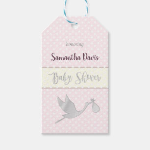 Baby shower för silverStorkflicka Presentetikett