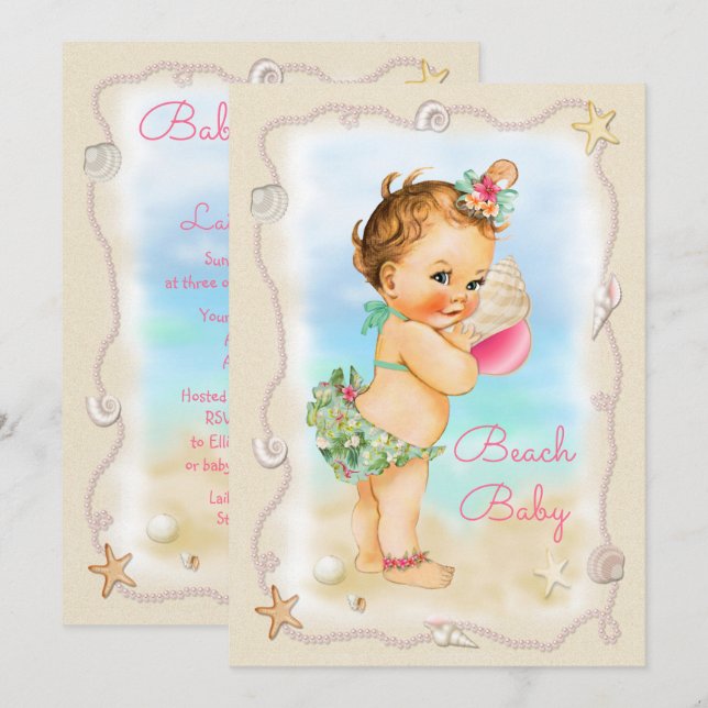 Baby shower för snäcka för Conch för Inbjudningar (Fram/baksida)