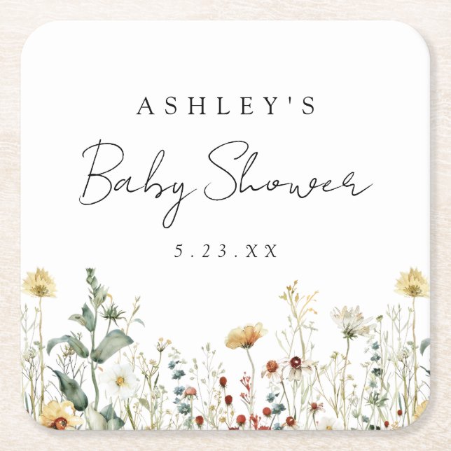 Baby Shower för sommarblomma Fält Underlägg Papper Kvadrat (Framsidan)