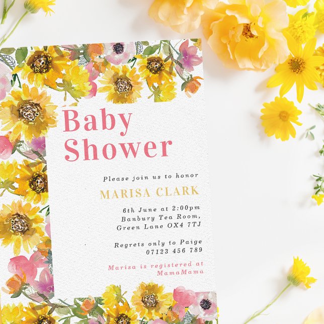 Baby Shower för sommarGult och Rosa Blommigt Inbjudningar (Skapare uppladdad)