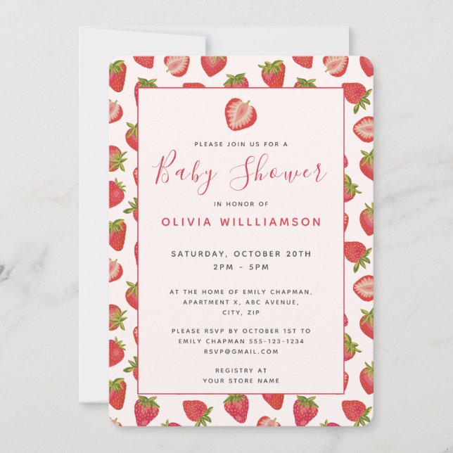 Baby Shower för sommarjordgubbar Inbjudningar (Framsida)