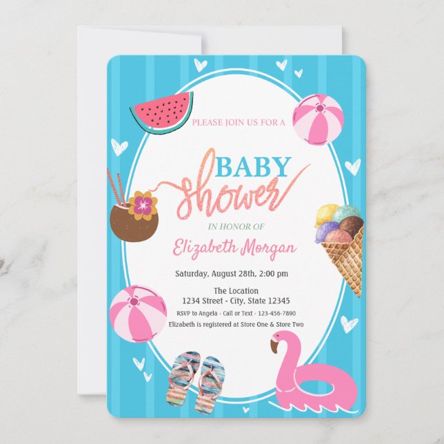 Baby Shower för sommarkrämen Watermelon Bassäng Le Inbjudningar (Framsida)