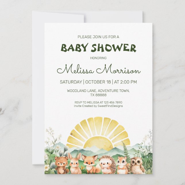 Baby Shower för sommarskog Inbjudningar (Framsida)