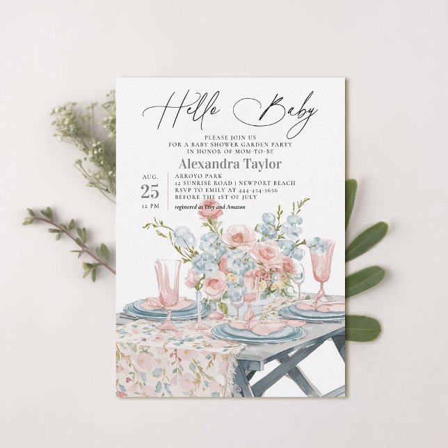 Baby Shower för sommarträdgårdens Elegant Modern N Inbjudningar (garden party baby shower invitation summer watercolor painted neutral modern elegant classy stylish)