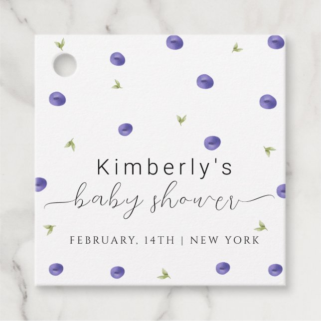 Baby Shower för sommarvattenfärg Blueberry Farm Gåvor Etiketter (Framsida)