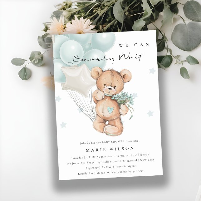 Baby Shower för spädbarn för Cute Blue Bearly Wait Inbjudningar (Skapare uppladdad)