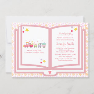 Baby Shower för spädbarn för Rosa på Tåg Bok Inbjudningar