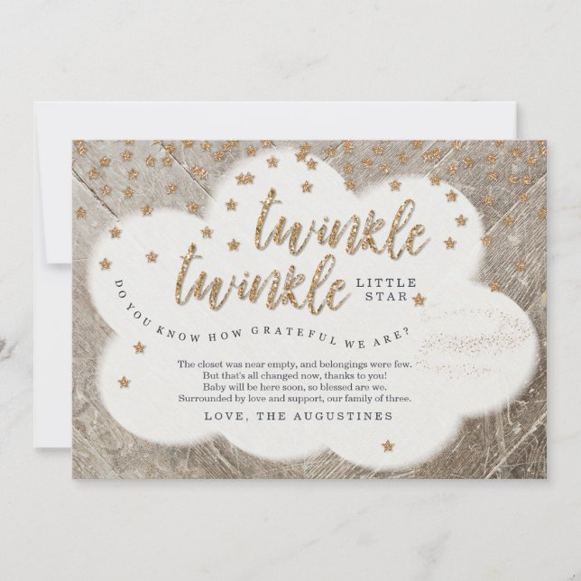 Baby shower för stjärna för glimtglimt lite tack kort (Framsida)