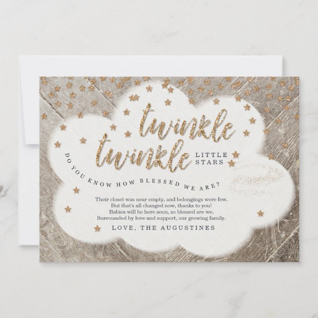 Baby shower för stjärna för twillingarglimtglimt tack kort (Framsida)