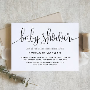 Baby Shower för svart och vit Söt Calligraphy Inbjudningar