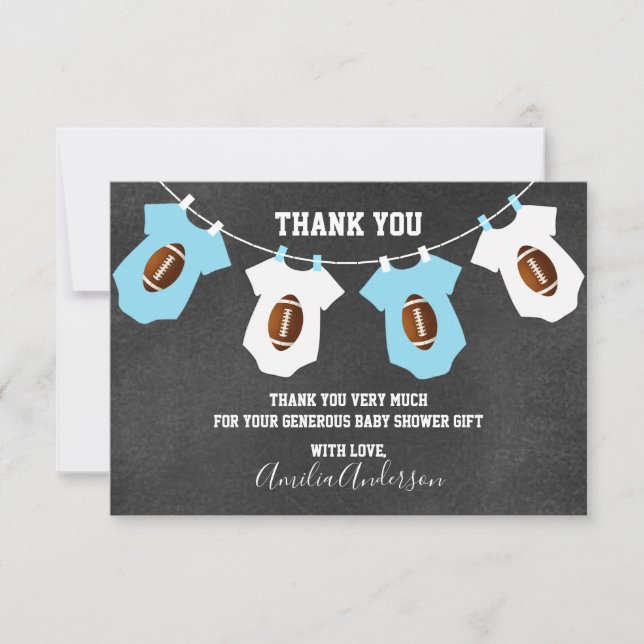 Baby shower för TACK för svart tavlaFOTBOLLtema (Framsida)