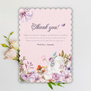 Baby Shower för Tea Party Rosa Watercolor Flowers Tack Kort