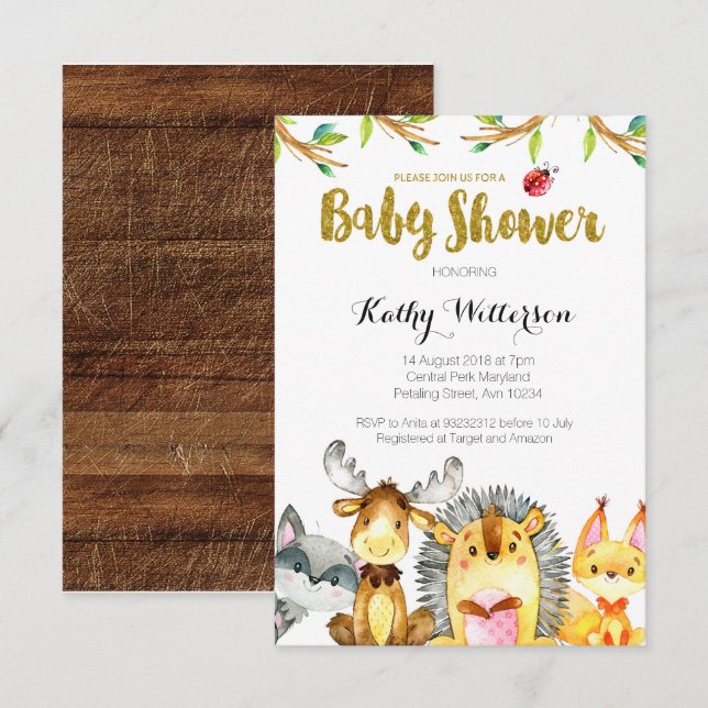 Baby Shower för träbaserade rekreativa beställning Inbjudningar (Fram/baksida)