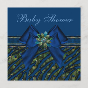 Baby shower för tryck för elegant blåttpåfågel inbjudningar