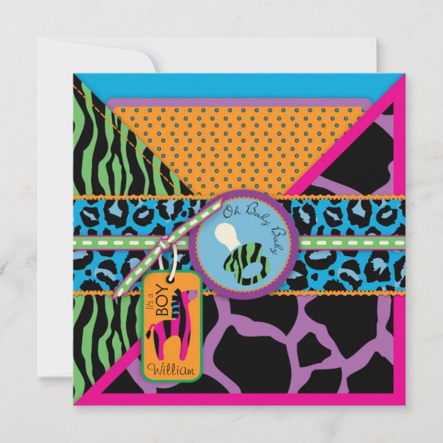 Baby shower för tryck för sebra- & napparSafari Inbjudningar (Framsida)