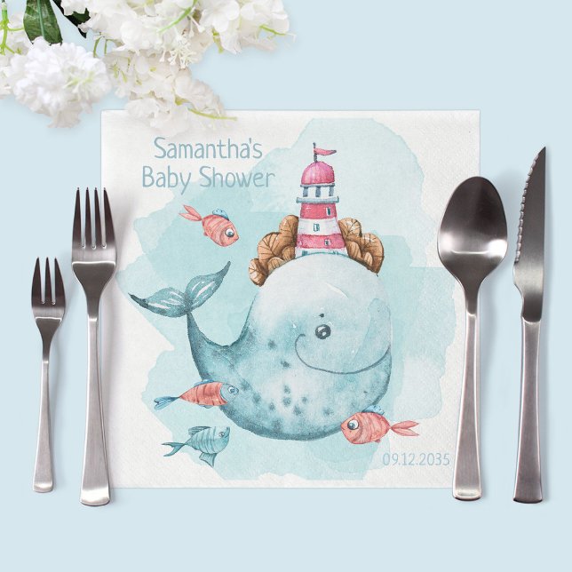 Baby Shower för val av Personlig Pappersservett (Cute Personalized Whale Baby Shower Napkins
)