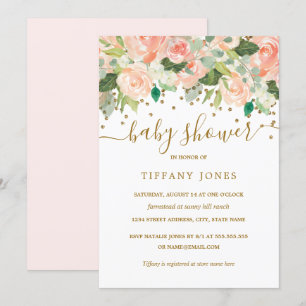 Baby shower för vattenfärg för rodna persika för inbjudningar