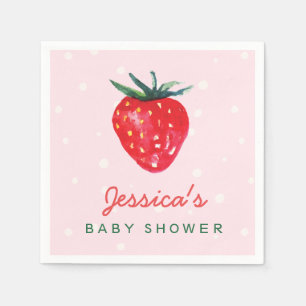 Baby shower för vattenfärgjordgubbepersonlig pappersservett