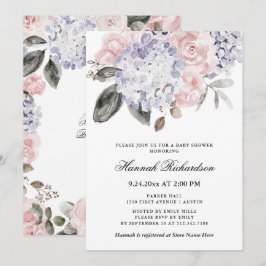 Baby shower för vintagevattenfärgvanlig hortensia inbjudningar