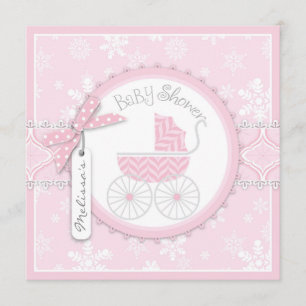 Baby shower för vintervagns- och Snowflaketryck Inbjudningar