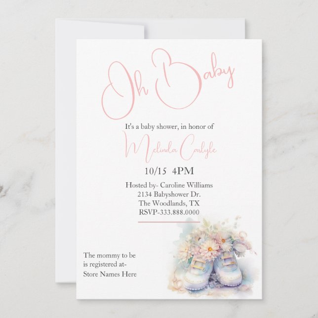 Baby Shower för vit Baby Booty Inbjudningar (Framsida)