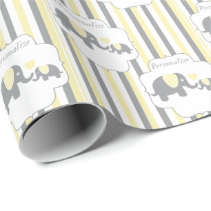 Baby shower för vit-, grått- & gultrandelefanter presentpapper
