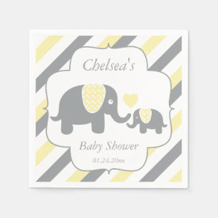 Baby shower för vit-, gult- & gråttrandelefanter pappersservett