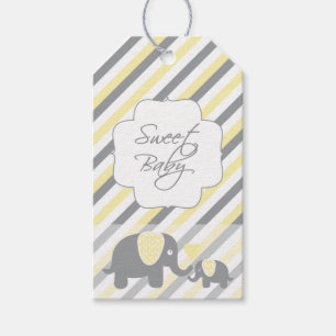 Baby shower för vit-, gult- & gråttrandelefanter presentetikett