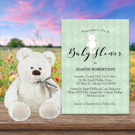 Baby Shower för vit Nalle Diamond Sage Grönt Inbjudningar