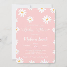 Baby Shower för vit och Rosa Blommigt Daisy Inbjudningar