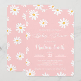 Baby Shower för vit och Rosa Blommigt Daisy Inbjudningar
