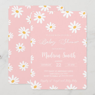 Baby Shower för vit och Rosa Blommigt Daisy Inbjudningar
