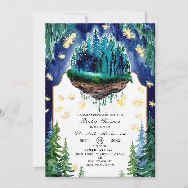 Baby Shower för Whimsical Forest Woodland Inbjudningar (Framsida)