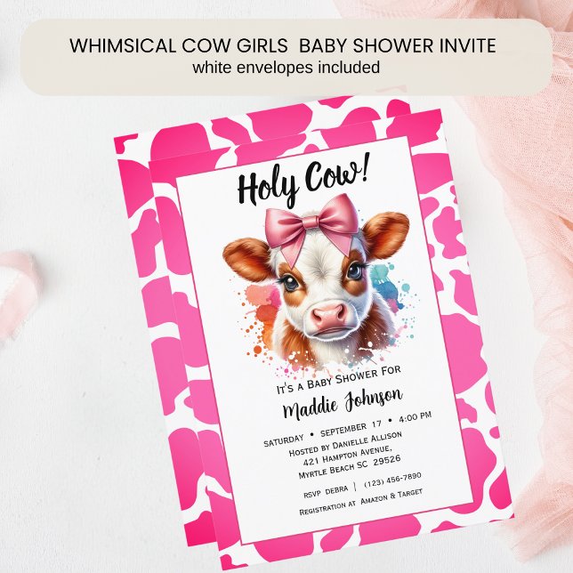 Baby Shower för Whimsime Rosa Cow Farm Theme Inbjudningar (Skapare uppladdad)