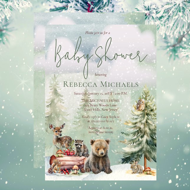 Baby Shower för Winter Woodland Forest Animals Inbjudningar (Winter Woodland Forest Animals Baby Shower Invitation)