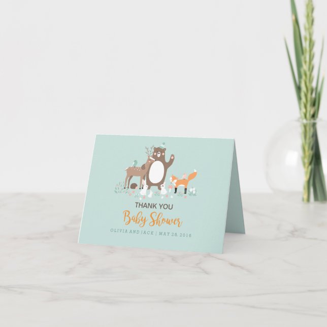 Baby Shower för Woodland Mint-Orange Tack för ditt (Framsida)