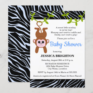 Baby Shower för Zebra ränder för Cute Monkey Inbjudningar